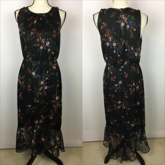 Vince Camuto Womens Ruffle Midi Dress Black Size M